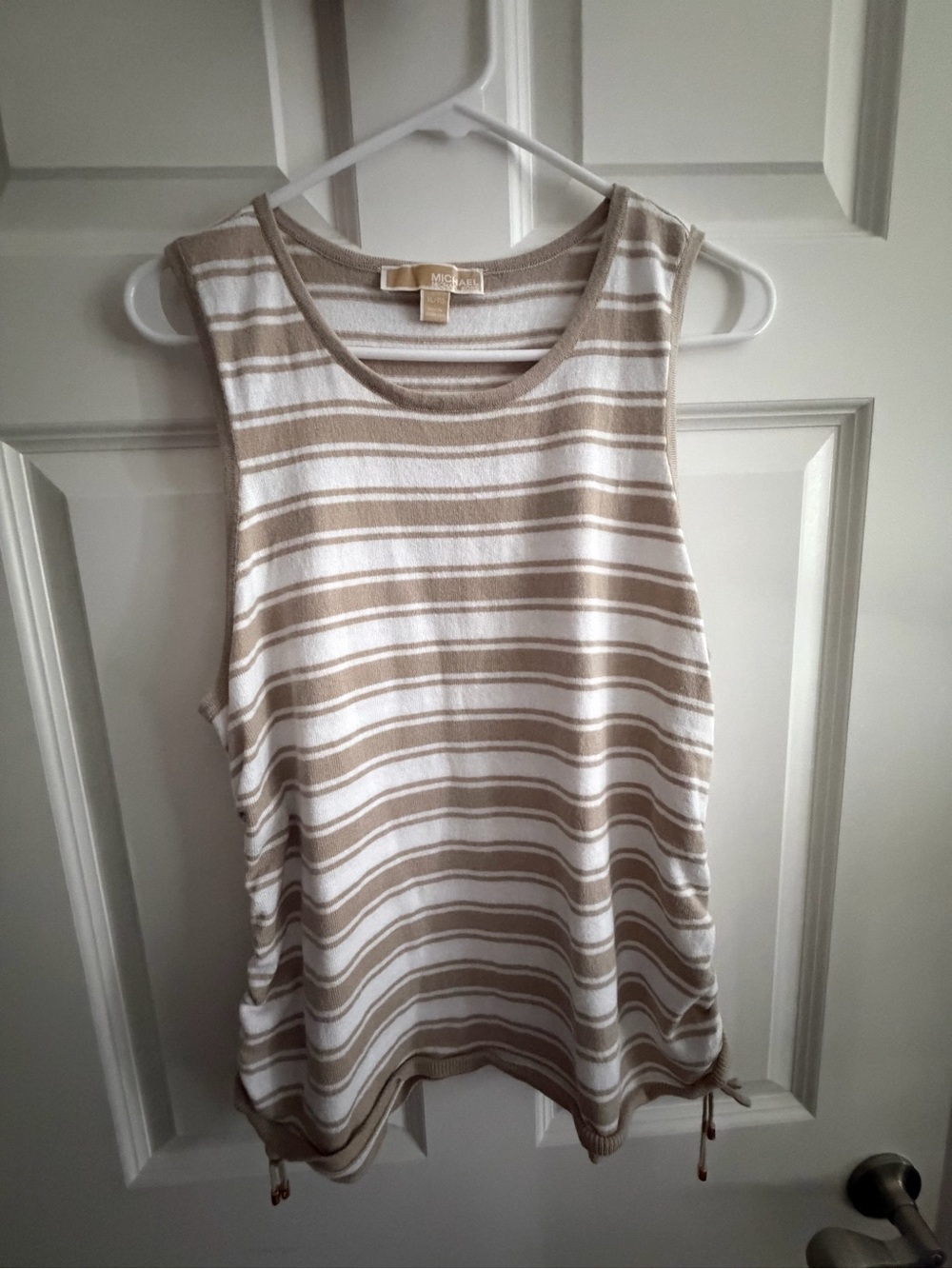 Michael Kors Beige & White Striped Sleeveless Knit Tank